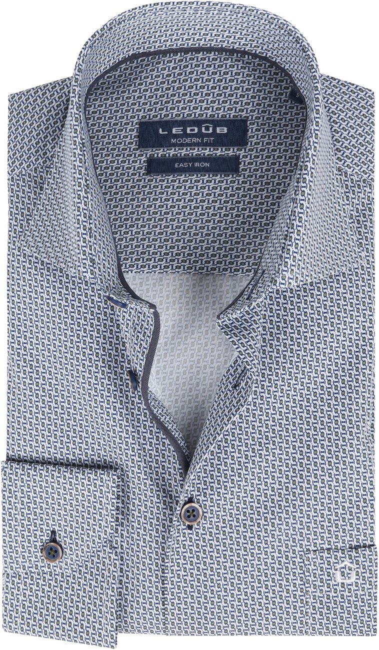 Ledub-Katoen-Overhemd-Patroon-Donkerblauw
